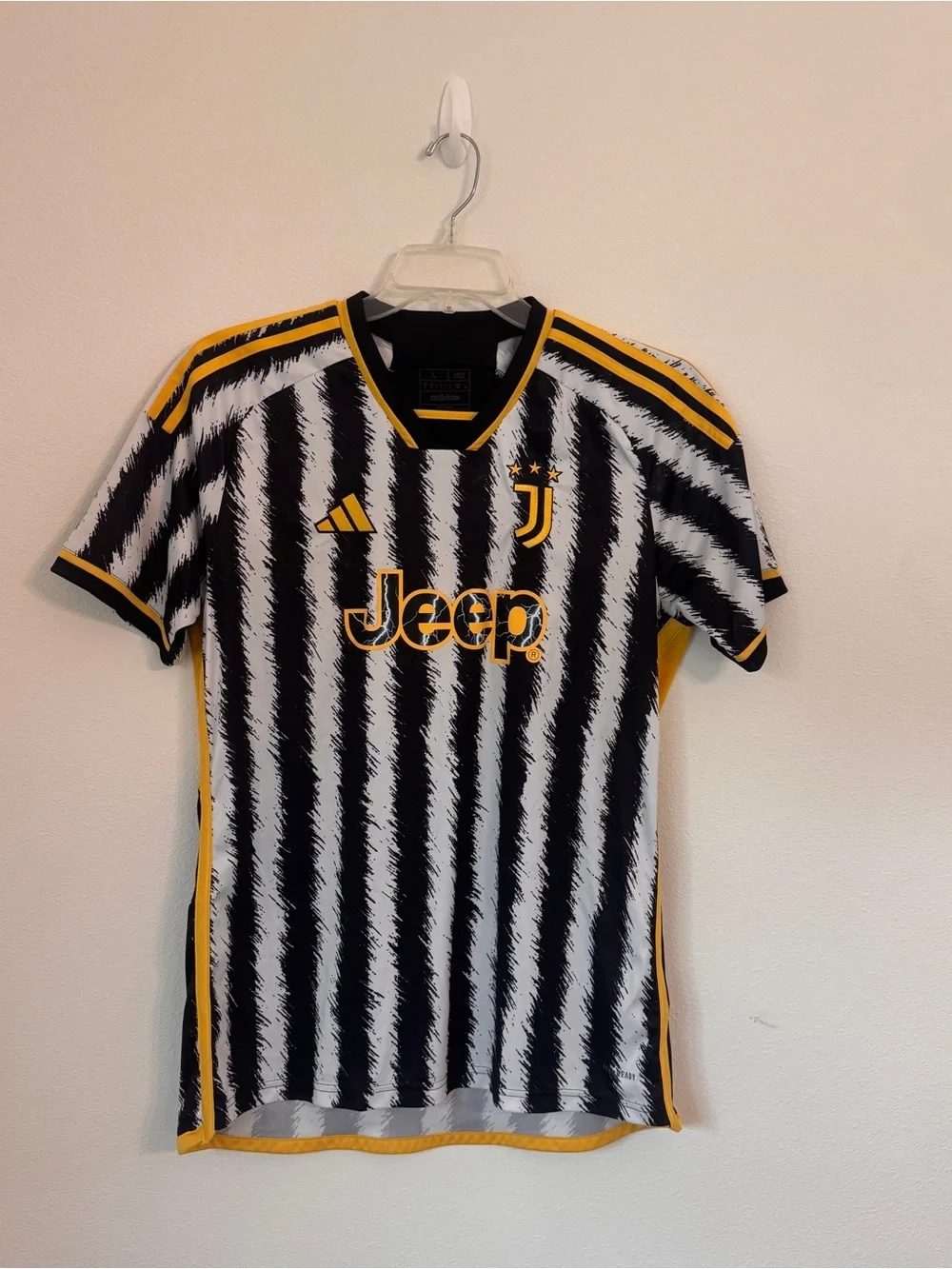 adidas Black & White Juventus Style Soccer Jersey with Yellow Accents
